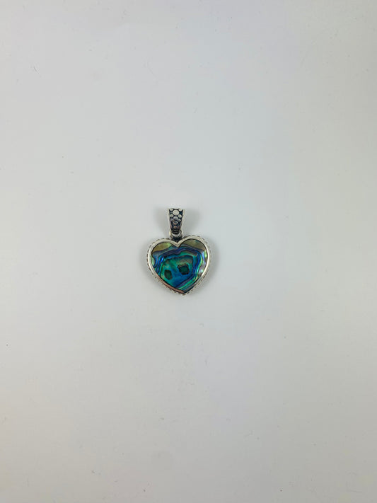 Abalone and White Shell Reversible Heart Pendant in Sterling Silver