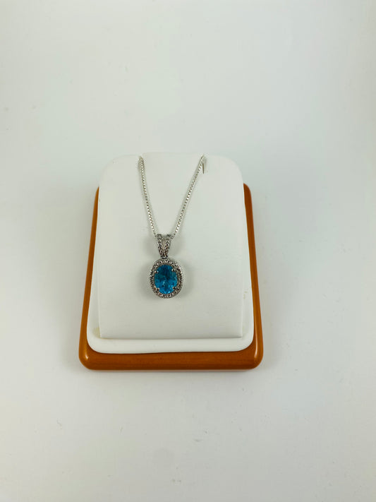 Topaz and Diamond Necklace 18” in Sterling Silver