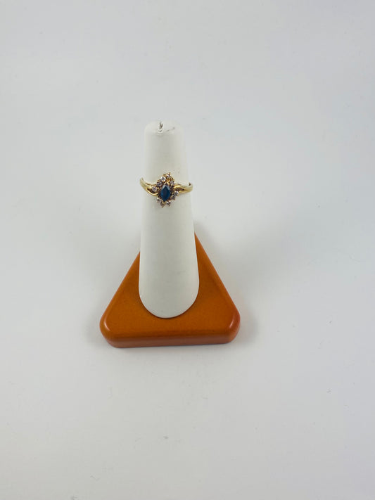 Marquise Cut Sapphire Ring with Diamond in 14KY Size 6 1/4