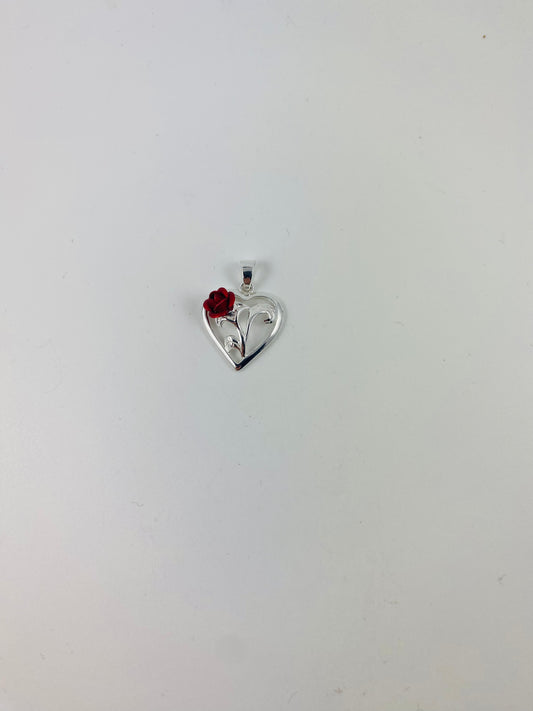 Sterling Silver Rose Heart Pendant